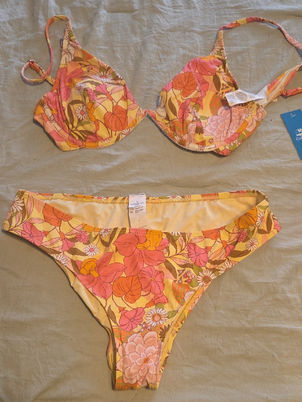 Cupshe Yellow Pink Floral Bikini Set